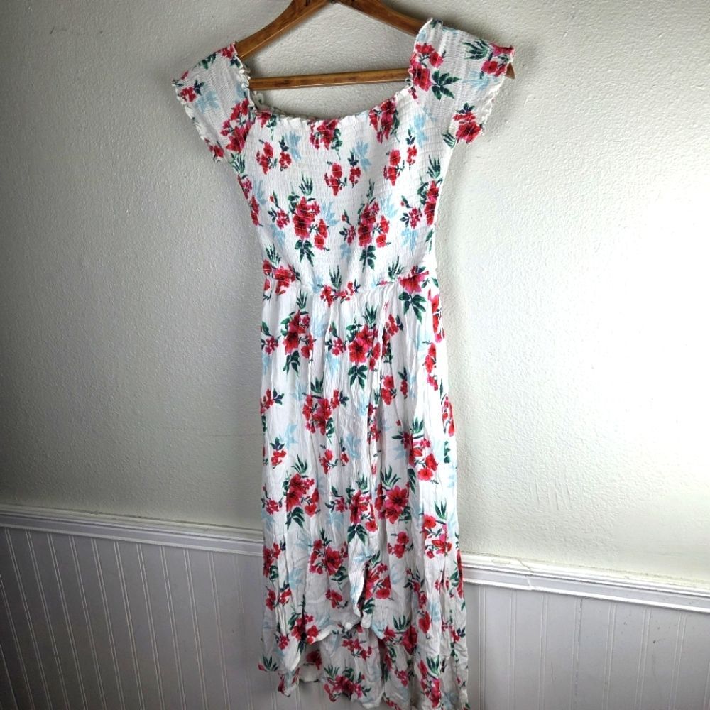 Women's Hollister Smocked Hi-low Floral White and Red Women's Dress Size Small - Picture 9 of 11